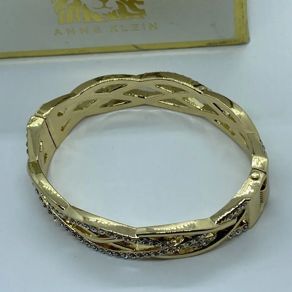 Anne Klein Women's Gold-Tone and Crystal Hinge Bangle Bracelet UB71